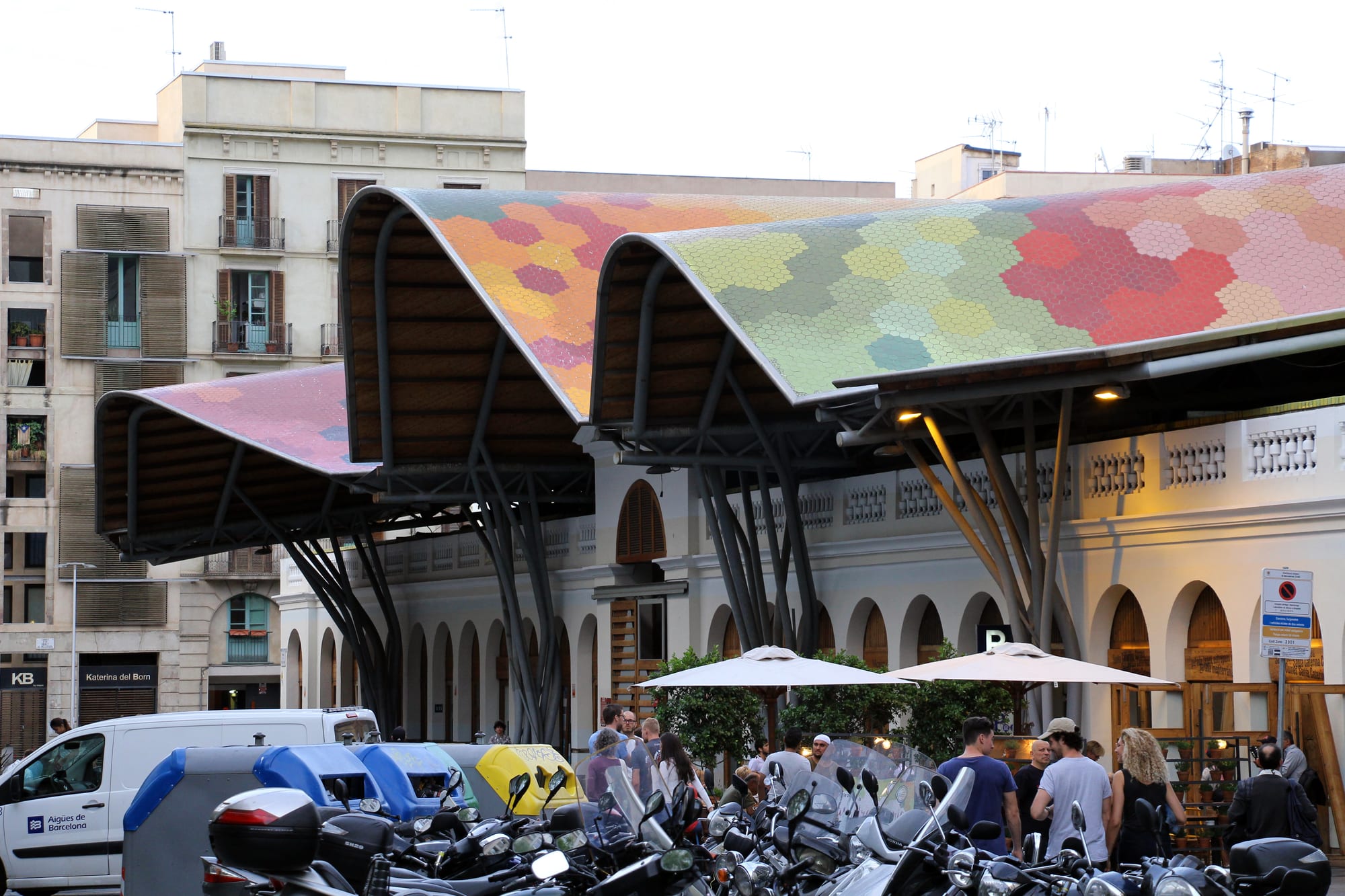 The colourful undulating tiled roof of Mercat de Santa Caterina in Barcelona